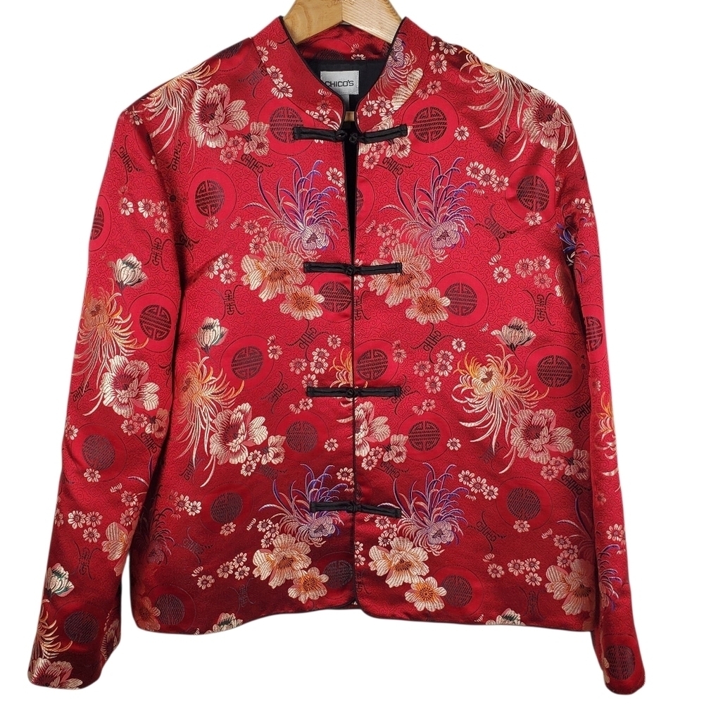 Chico's Red Asian Women's Jacket. Silk Blend. Size 8-10. #0154
